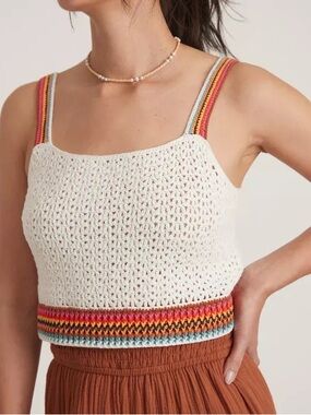 Marine Layer White Crochet Crop Top with Multicolor Straps